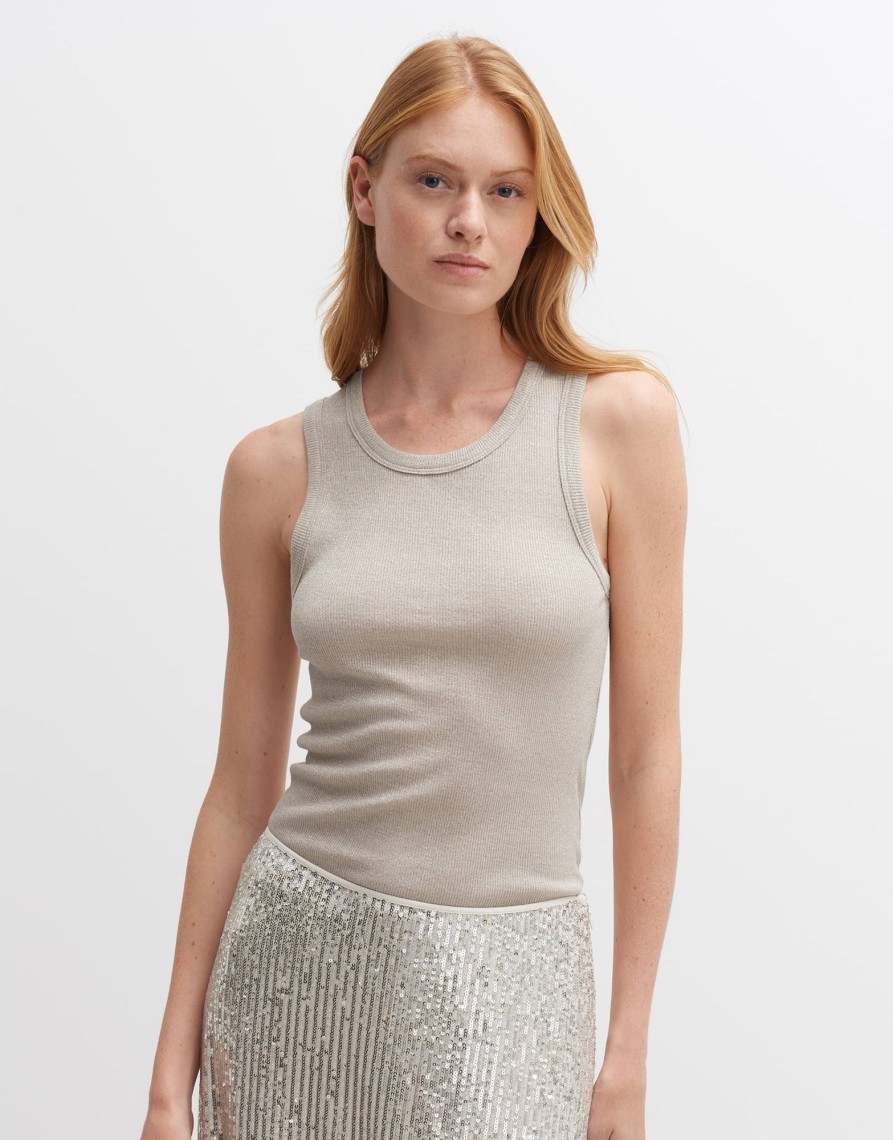 opus Geripptes Tanktop Ilesso Sparkle Slim Mit Glitzer Effekt | Shirts